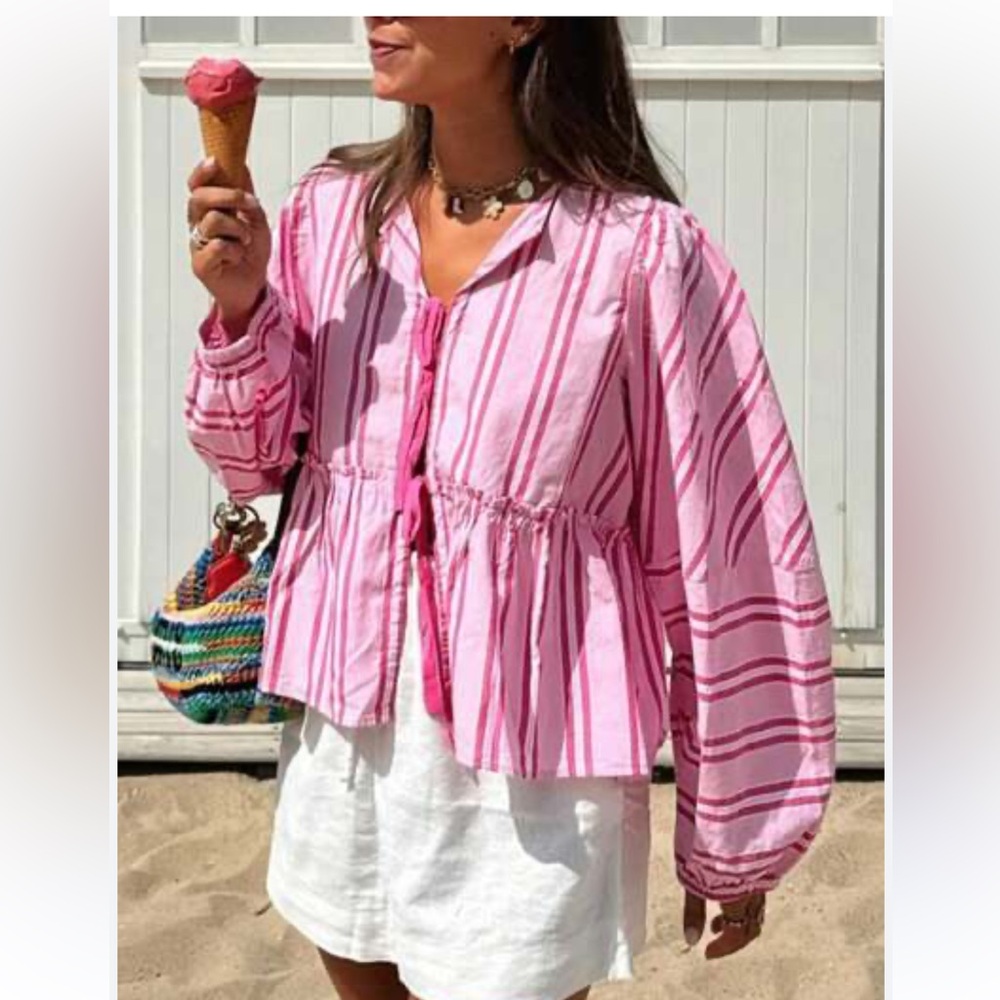 Free People Striped Brunch Babe Top